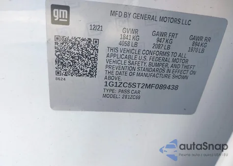 2021 Chevrolet Malibu Fwd 1Fl из США, поврежденный, VIN 1G1ZC5ST2MF089438